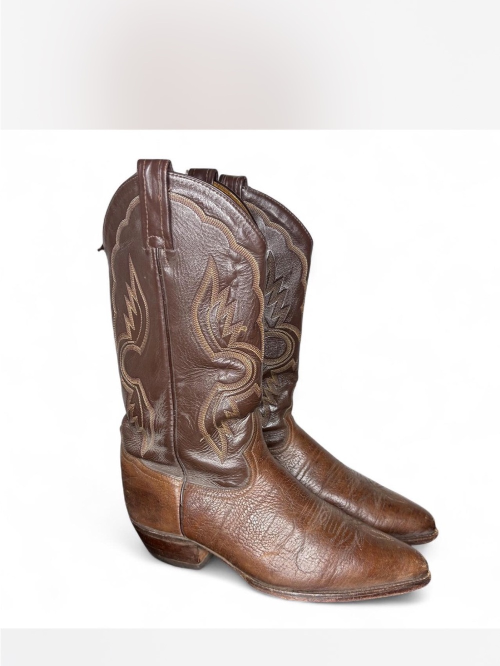 Tony Lama 6258 Leather Cowboy Western Made in USA Boots 8.5 D Vintage Brown
